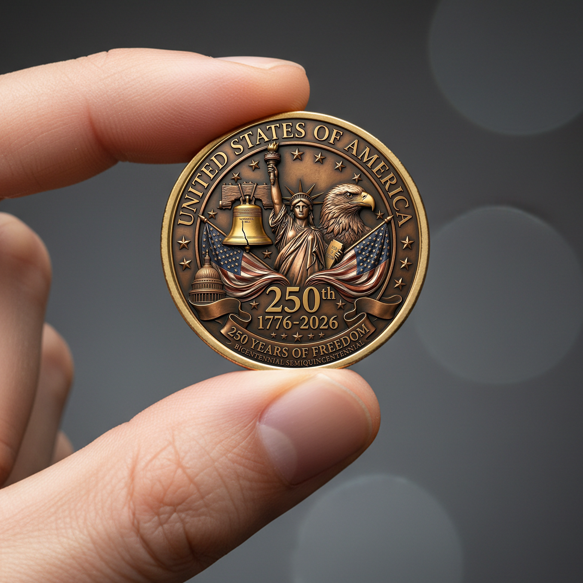 250th Anniversary of America 1776–2026 Commemorative Coin – Patriotic Souvenir Token 04 - Delicate Leather  