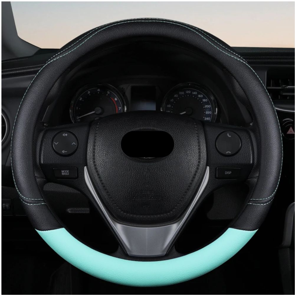 PU Leather Contrast Color Car Steering Wheel Cover Sweat Absorbent, Wear Resistant and Non-slip, Universal in All Seasons, Car Accessories 28
