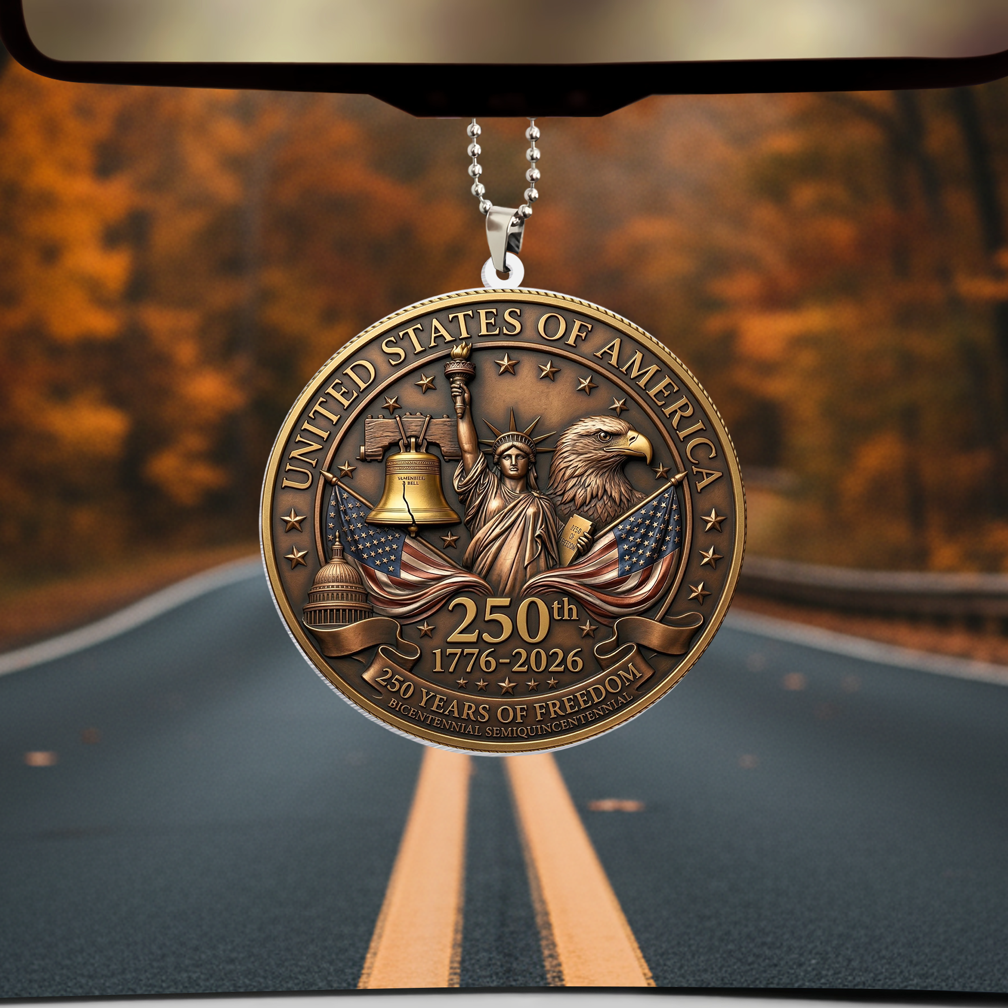USA 250th Anniversary Rear View Mirror Accessory – Commemorative Hanging Ornament 04 - Delicate Leather  