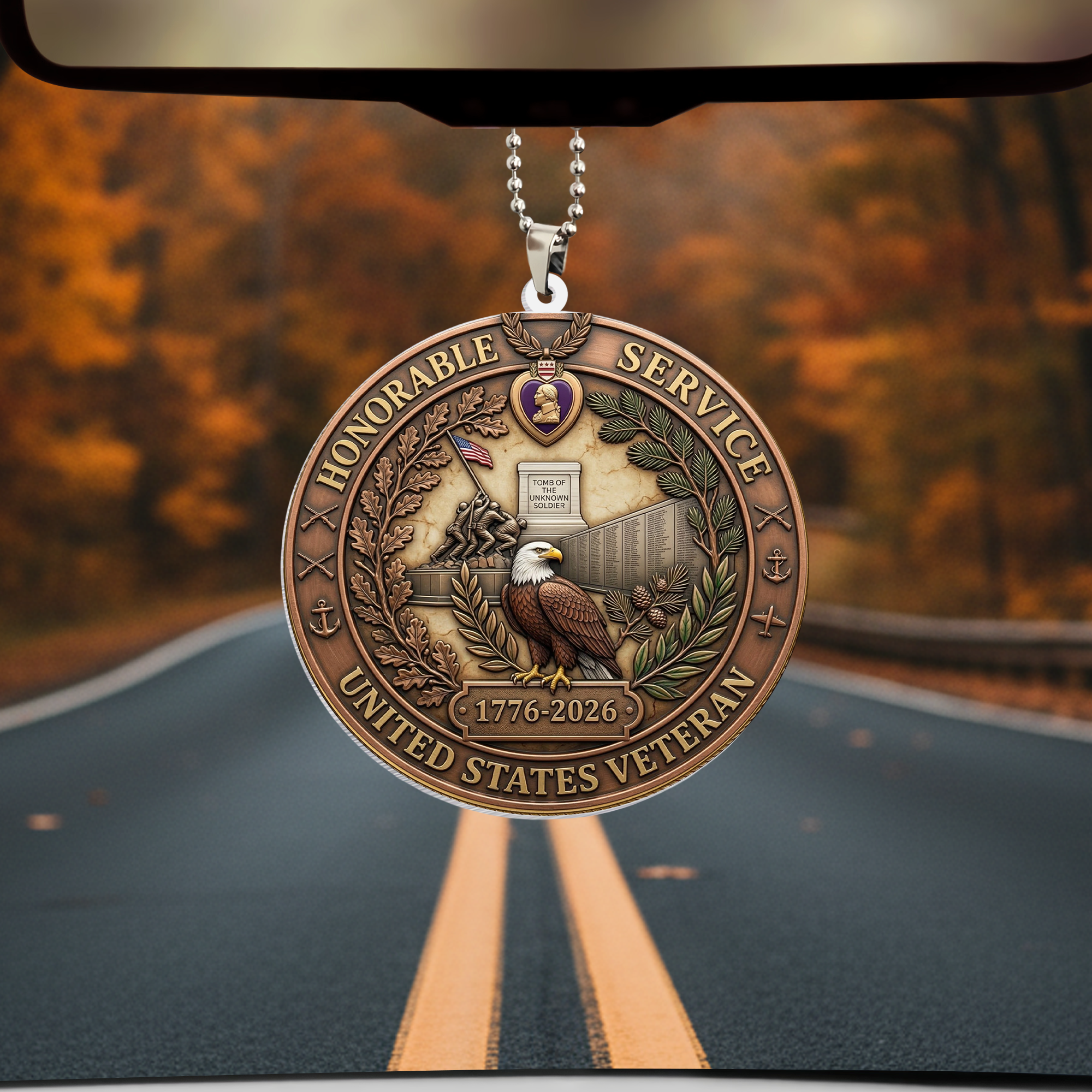USA 250th Anniversary Rear View Mirror Accessory – Commemorative Hanging Ornament 03 - Delicate Leather  
