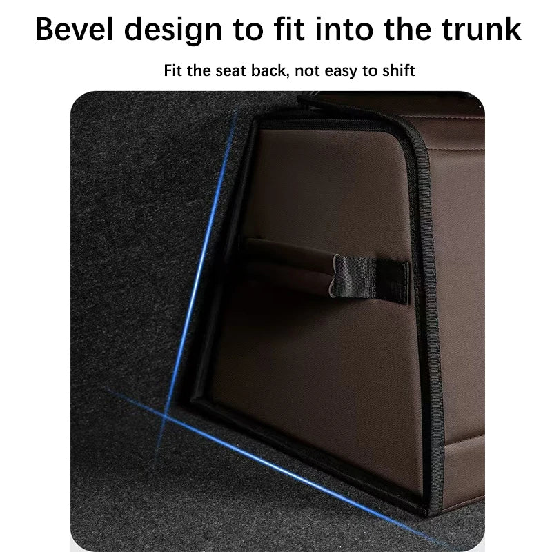Multi-Functional Foldable Car Trunk Storage Box - Vehicle Interior Organizer Bag - Rear Seat Storage Container - Delicate Leather  