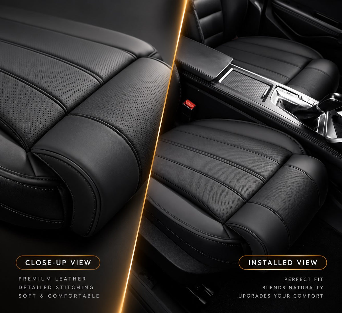 Car Seat Cushion with Extended Leg Support – Leather Anti-Slip Comfort Seat Pad - Delicate Leather