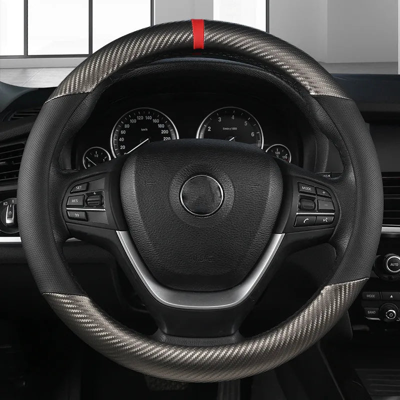 Universal Microfiber Leather Steering Wheel Cover – Breathable Non-Slip 37–38CM Grip - Delicate Leather