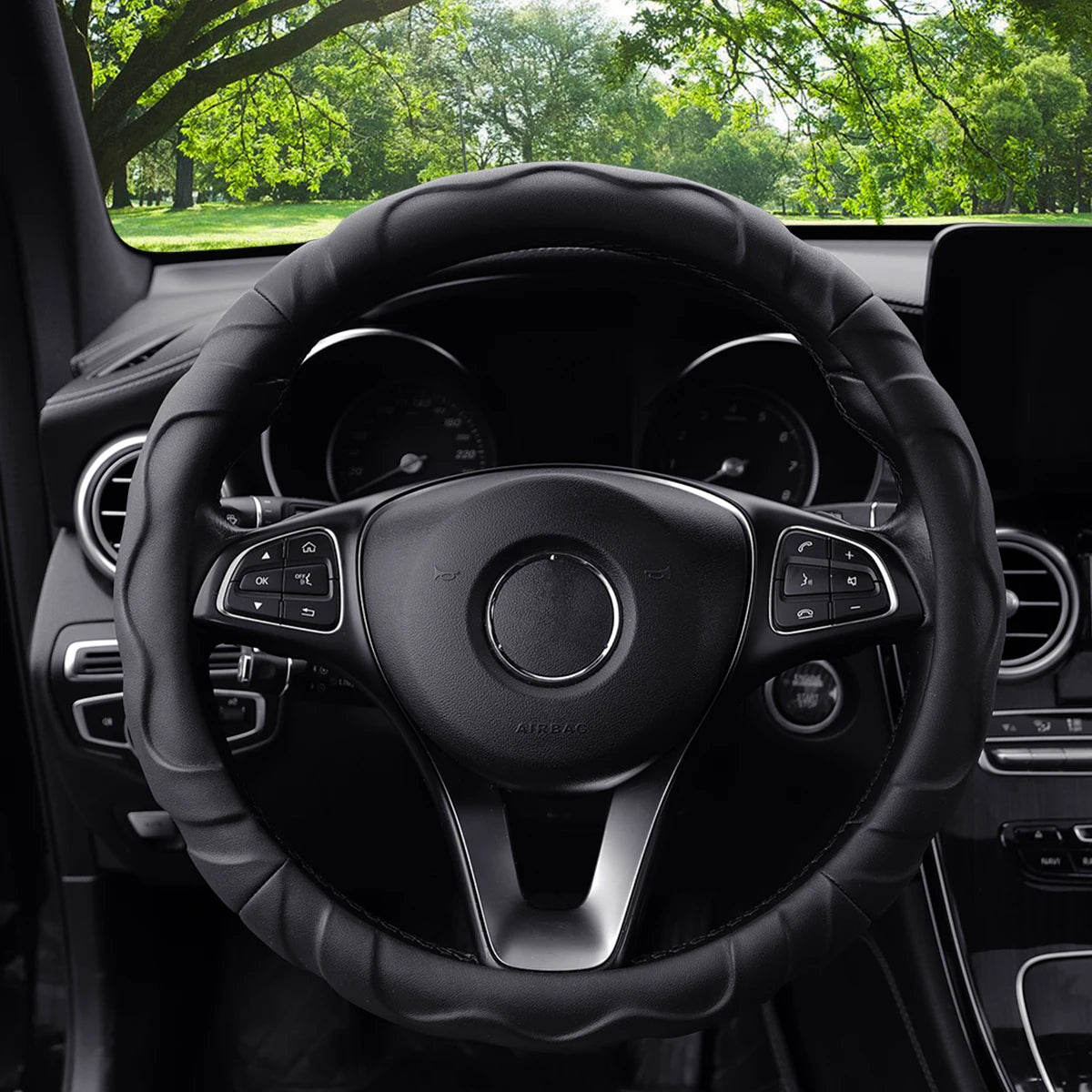 Artificial Lamb Skin Steering Wheel Cover – Soft, 3D Styling, 14.5–15 Inch (37–38 cm) - Delicate Leather  
