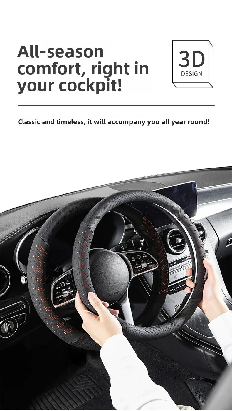 Luxury Leather Steering Wheel Cover – Non-Slip Universal 38cm Interior Accessory - Delicate Leather  