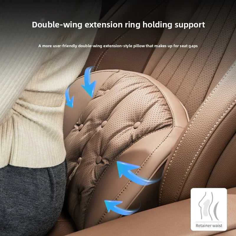 Universal Car Headrest & Lumbar Support Cushion – Nappa Leather Neck and Lumbar Pillows for Comfort - Delicate Leather  