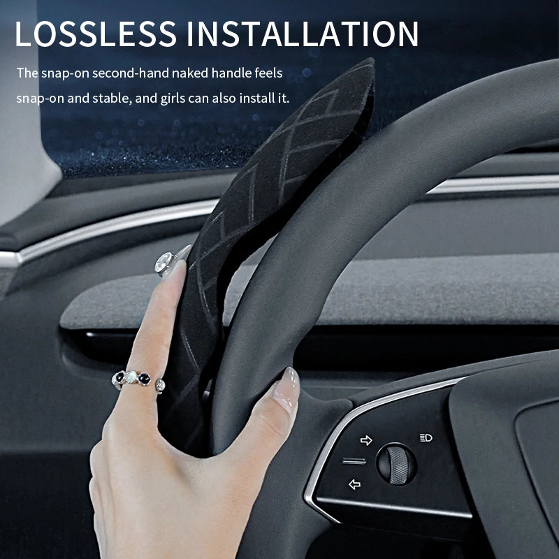 2PCS Segmented Suede Steering Wheel Grip Covers – Ultra-Thin Anti-Slip Stripe Design - Delicate Leather  