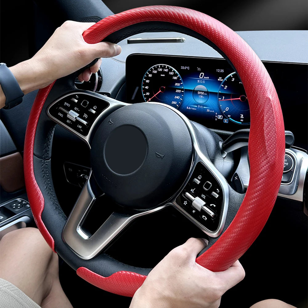Car Steering Wheel Covers Carbon Fiber Steering Wheel Cover Wrap Universal 36-38cm Breathable Steering Covers Auto Accessories - Delicate Leather  