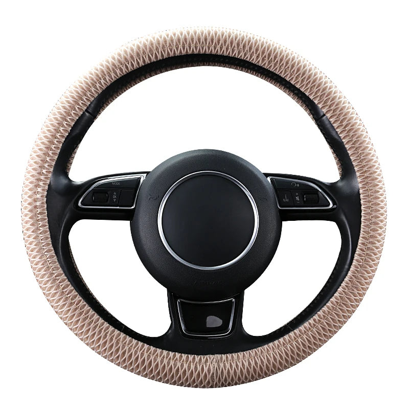 Ice Silk Steering Wheel Cover – Breathable Anti-Slip 38cm Universal Fit - Delicate Leather  