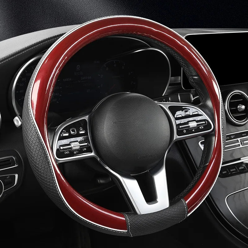 Fashion Steering Wheel Cover – Universal 38 cm Microfiber Leather Car Accessories, Non-Slip & Heat-Resistant Handle Grip for All Seasons - Delicate Leather  