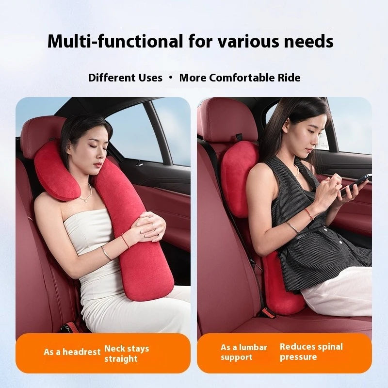 Car Seat Neck Pillow for Long Travel – Ergonomic Suede Sleeping Support Cushion for Vehicles - Delicate Leather  