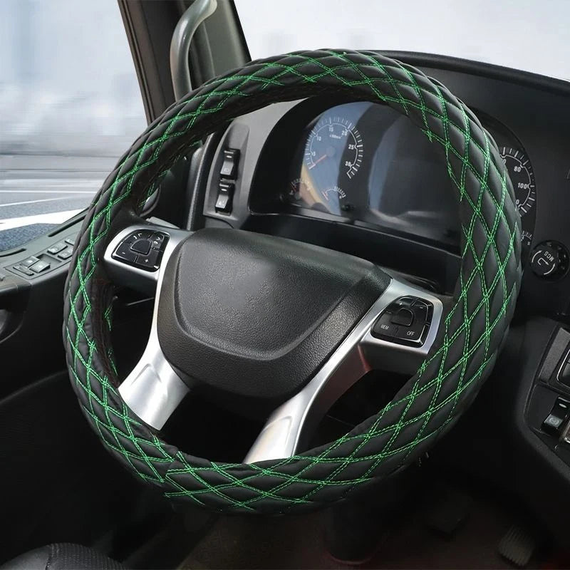 Universal Heavy-Duty Steering Wheel Cover 38cm– Anti-Slip Grip for Truck, Van, Bus & Lorry - Delicate Leather  
