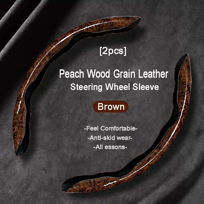 Peach Wood Grain Steering Wheel Cover – Ultra-Thin 38CM Non-Slip Segmented Grip - Delicate Leather