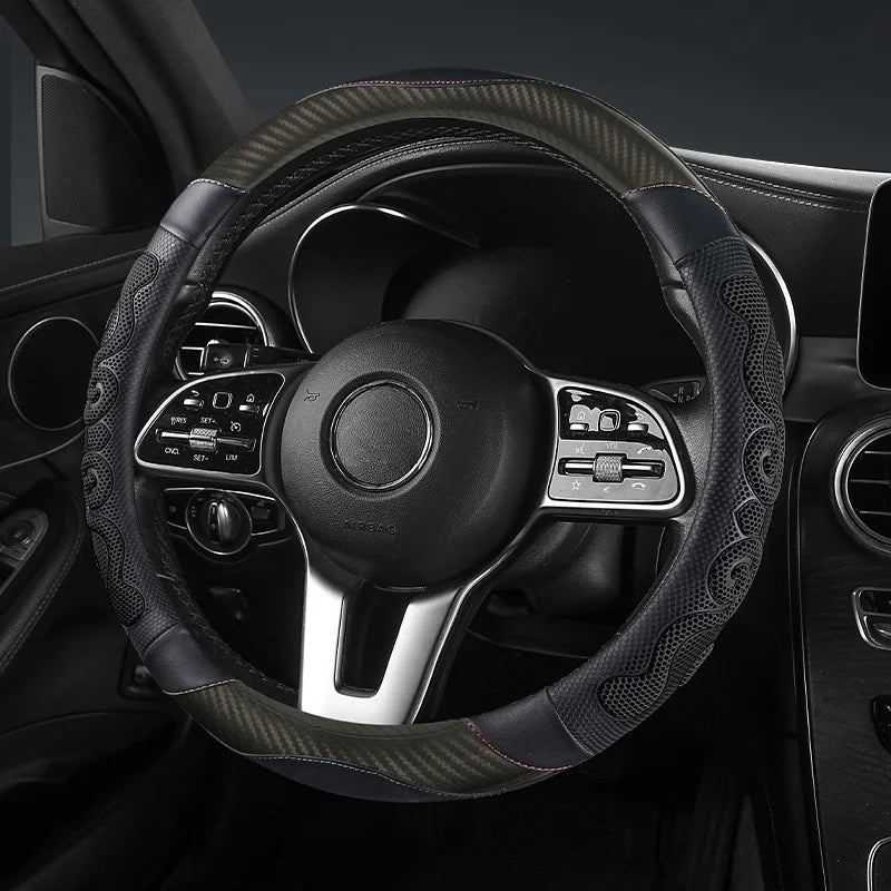 Universal Carbon Fiber Leather Steering Wheel Cover – Breathable Honeycomb Silicone, Soft & Comfortable, All-Season - Delicate Leather  