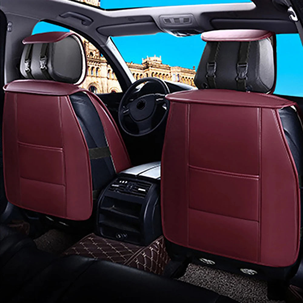 Full Set Waterproof PU Leather Car Seat Covers – Burgundy, High Back for Front and Rear Split Bench