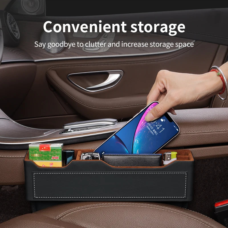 Car Seat Gap Organizer – Multifunctional Storage Box for Wallet, Keys, Phone & Cup - Delicate Leather  