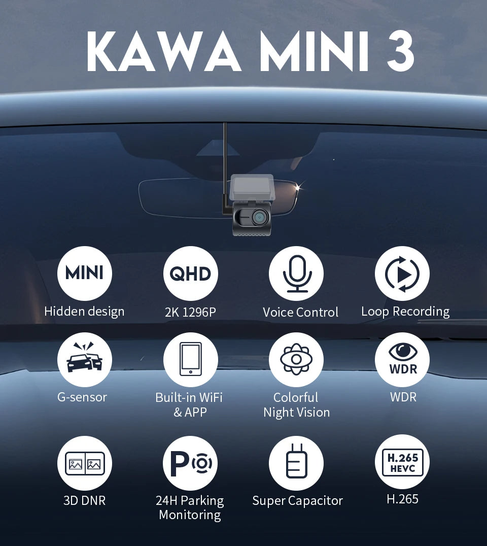 2K Hidden Dash Cam – KAWA MINI 3 with Night Vision, Voice Control, Emergency Recording, and WiFi APP Monitor 28