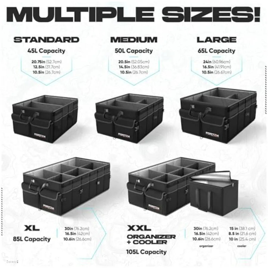 Car Trunk Organizer with Cooler – Foldable 105L Storage Box with Non-Slip Base - Delicate Leather  