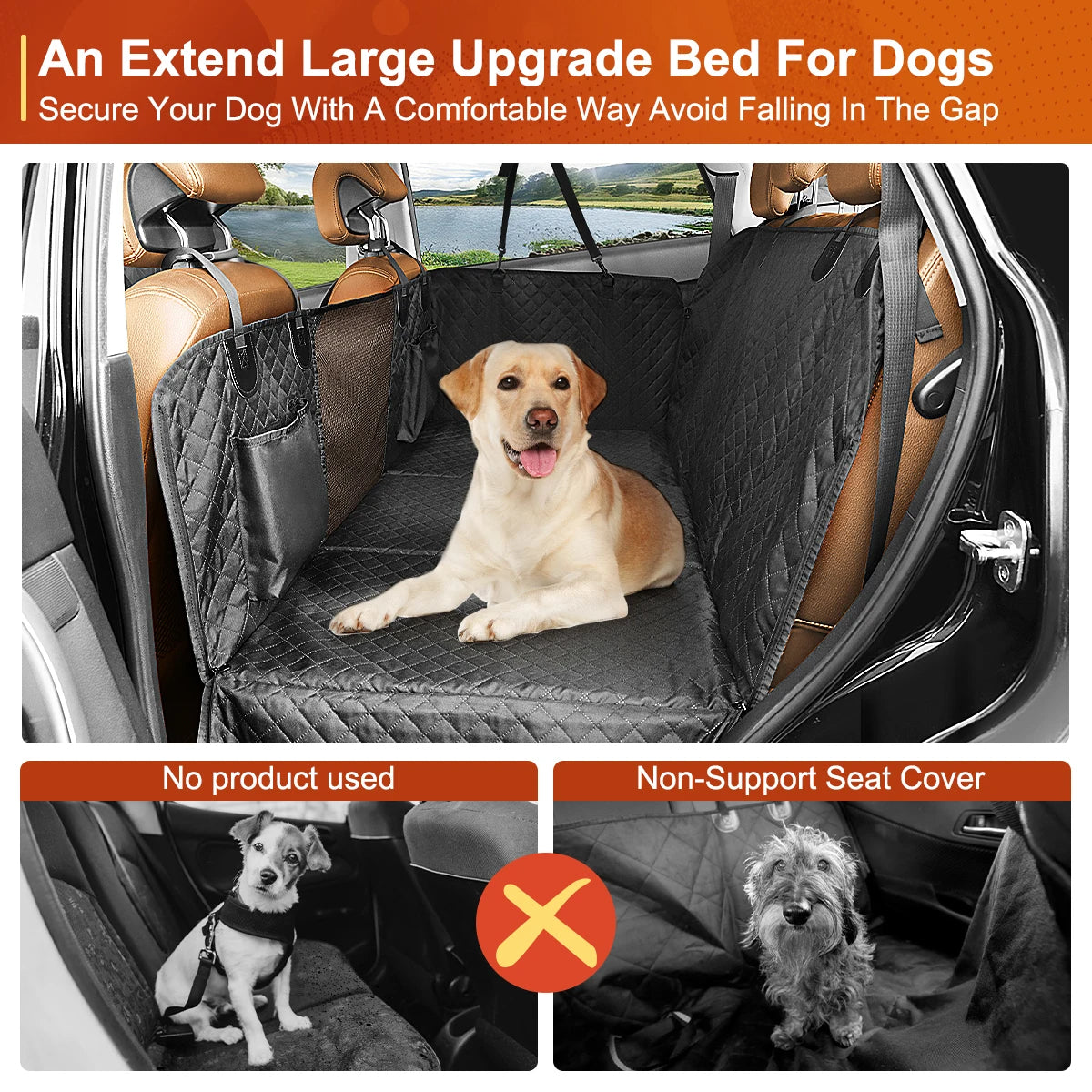 Waterproof Dog Car Seat Extender & Backseat Protector Hammock with Hard Bottom Pet Carrier Mat for Safety