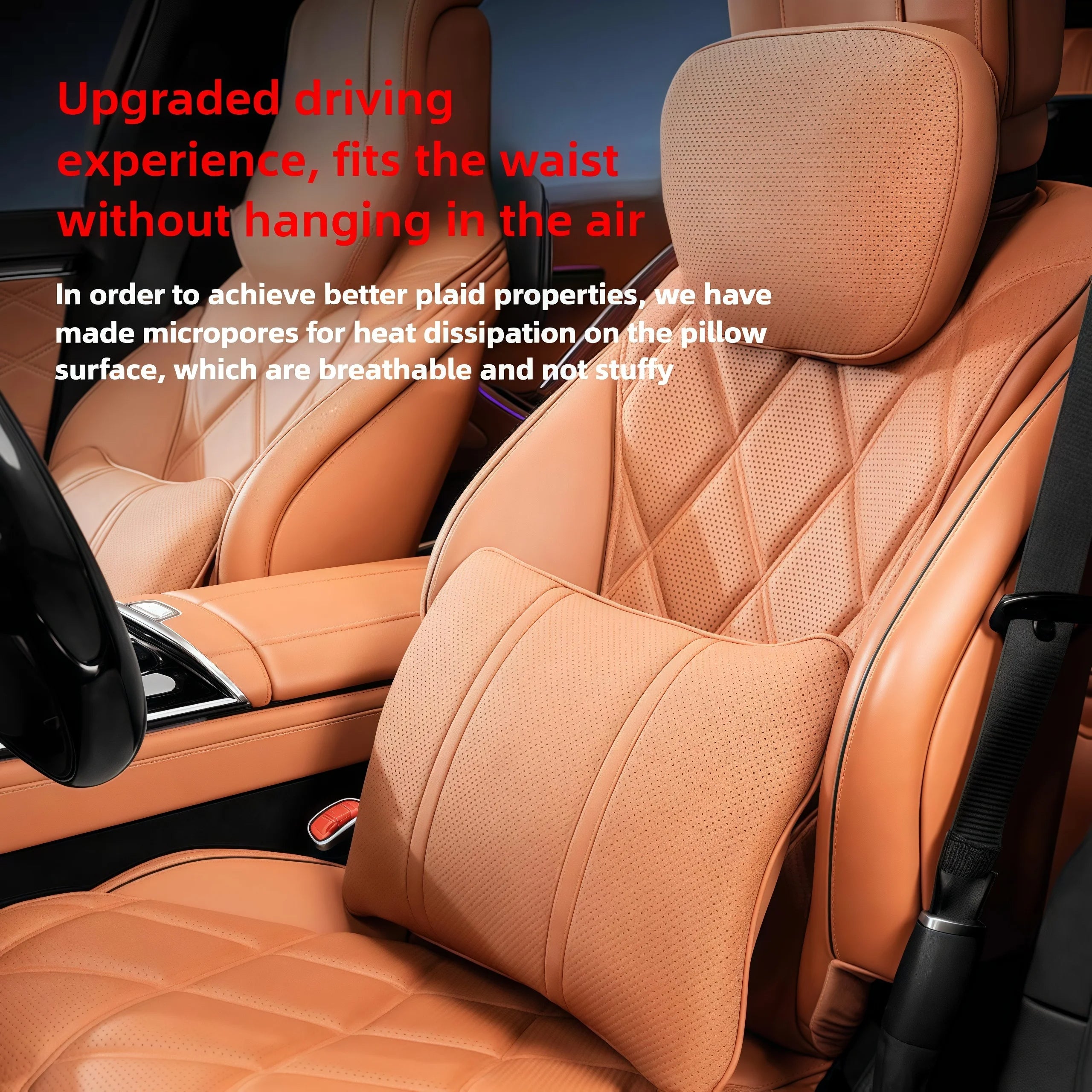 Car Headrest Neck Support Pillow - Adjustable Universal Car Neck and Waist Pillow for Comfortable Travel - Delicate Leather  