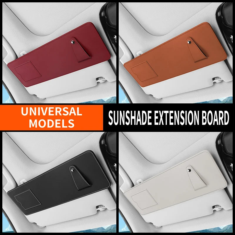 Car Sun Visor Extended Storage Board – Multi-Functional Anti-Glare Sunshade with Glasses & Card Holder - Delicate Leather  