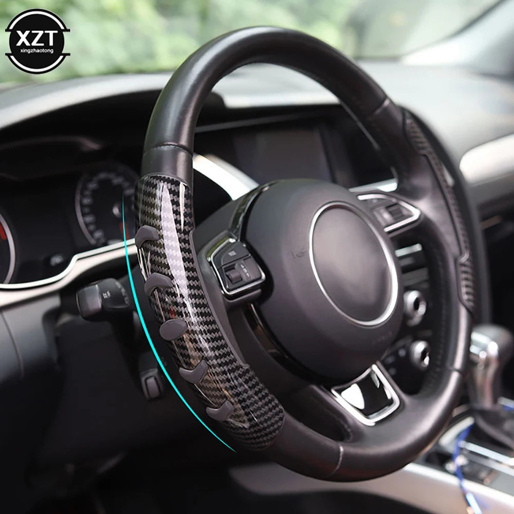 Universal Car Steering Wheel Handle Cover – Carbon Fiber & Peach Wood Grain Design | Anti-Slip, Durable, Massage Grip, Car Accessories - Delicate Leather  