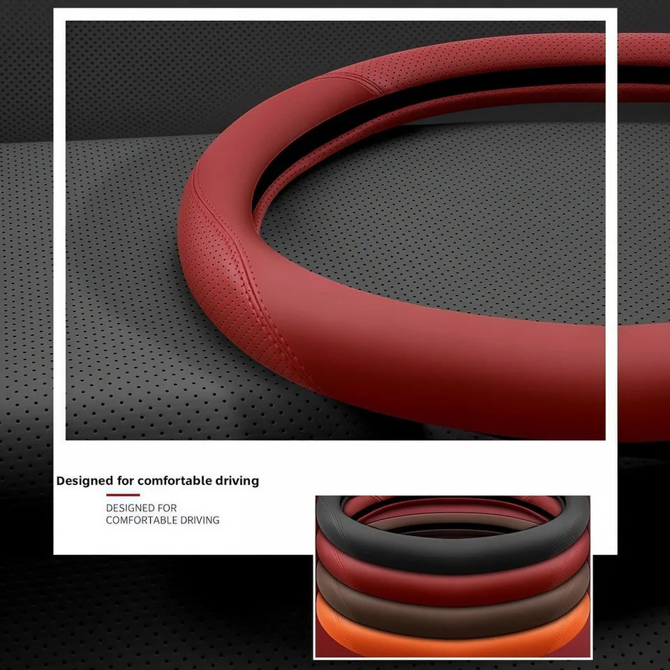 Premium Nappa Leather Steering Wheel Cover – Laser Perforated, Non-Slip Grip, Universal 14.6–15 Inch - Delicate Leather  