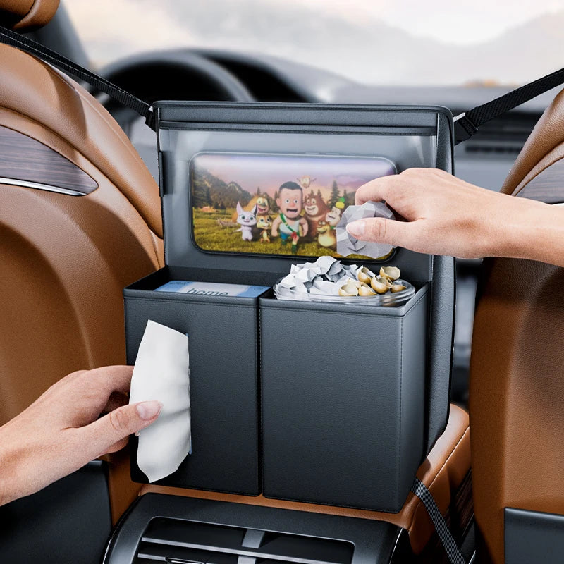 Leather Car Tissue Bag Holder – Universal Armrest & Seat Back Mounted Paper Box Organizer - Delicate Leather  