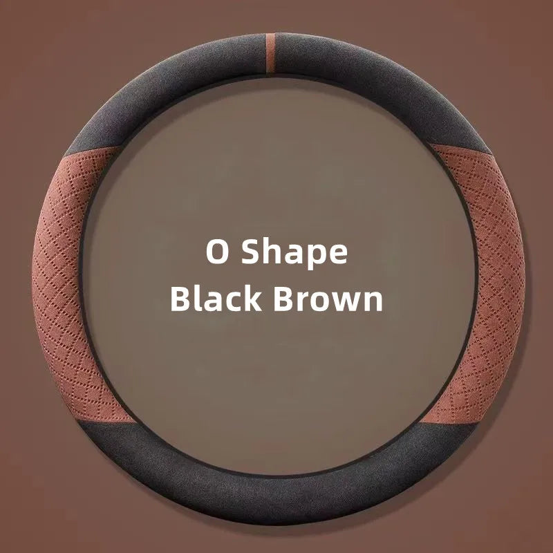Suede Steering Wheel Cover – Universal 38cm Non-Slip Breathable Grip for Cars and SUVs - Delicate Leather  