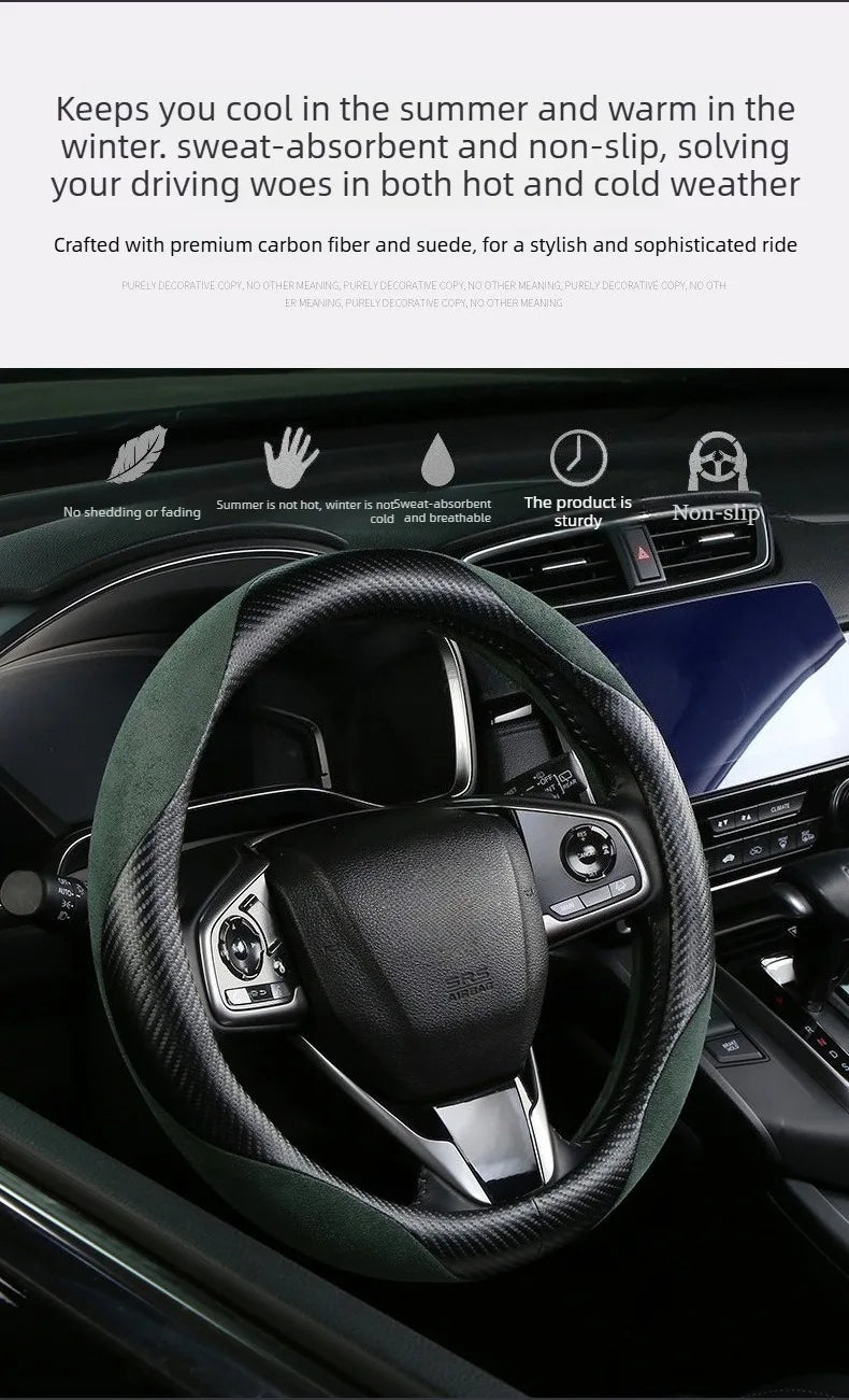 Carbon Fiber Style Steering Wheel Cover – Anti-Slip Universal Grip Interior Accessory - Delicate Leather  