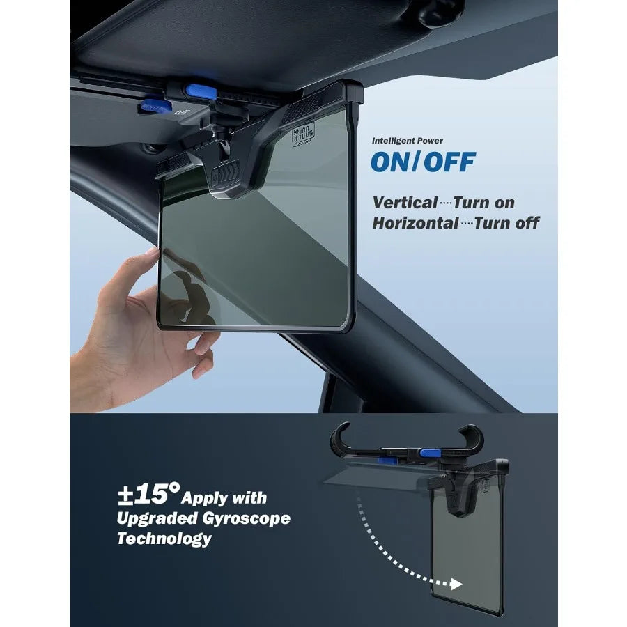 Smart Auto-Polarized Car Sun Visor with Auto-Dimming LCD Screen – Dual Light Sensors, Solar Rechargeable Anti-Glare Visor - Delicate Leather  
