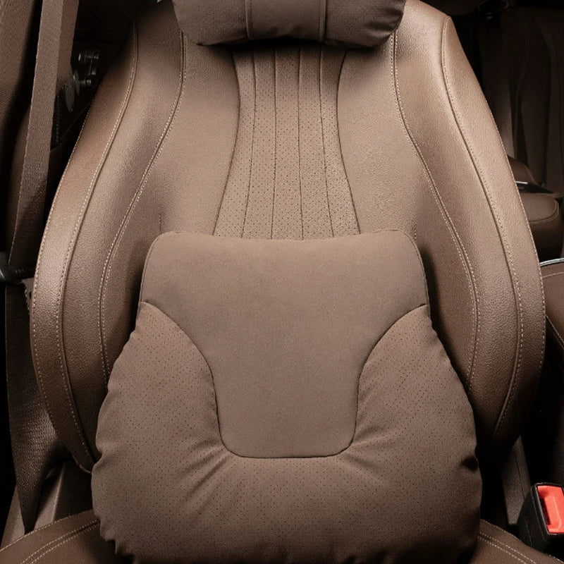 Car Neck & Waist Pillow - Soft Comfort Auto Seat Headrest and Cushion Support for Driving - Universal Fit - Delicate Leather  