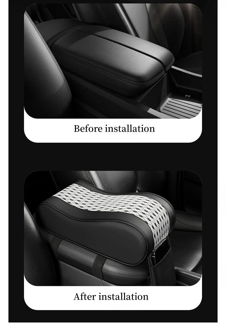 Car Center Console Armrest Cushion – 7cm Height Pad with Storage Pocket - Delicate Leather  