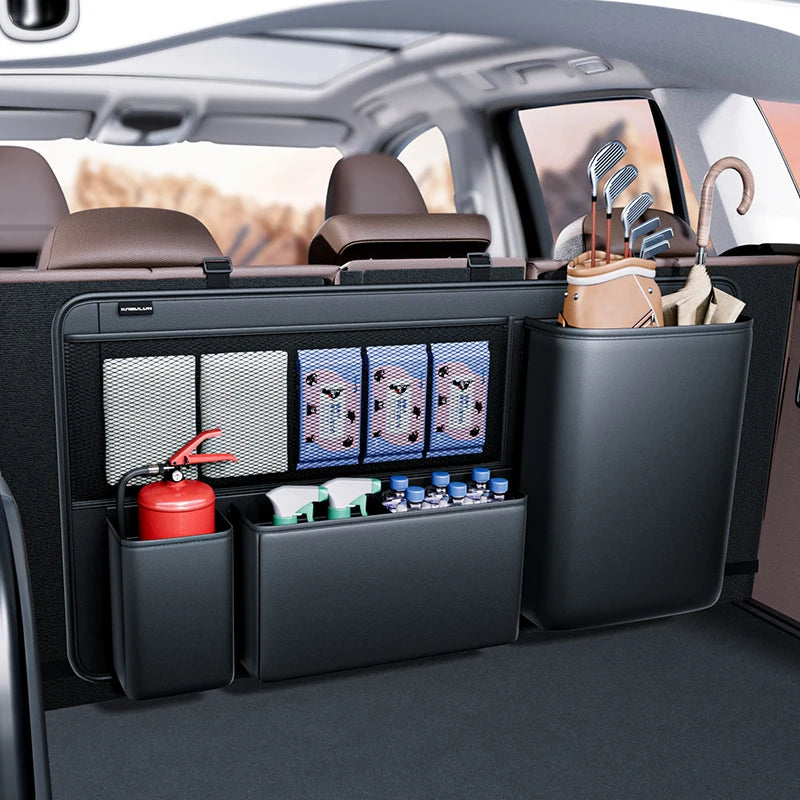 Car Trunk Seat Back Hanging Storage Bag – Multi-Functional Artificial Leather Organizer for SUV - Delicate Leather  