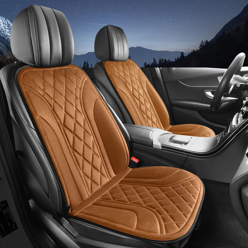 Universal Heated Car Seat Cushion – 12V/24V Plush Electric Heating Seat Cover for Winter Comfort - Delicate Leather  