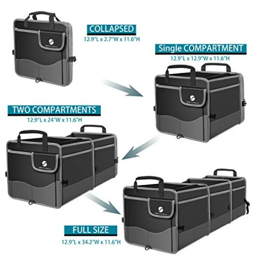 Collapsible Car Trunk Organizer with Cooler – Multi-Compartment Storage Box with Non-Slip Base - Delicate Leather  