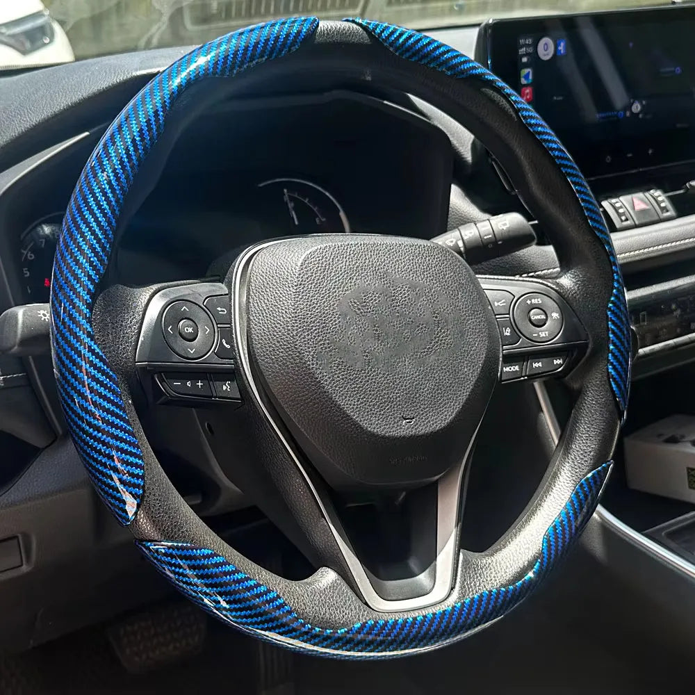 3PCS Carbon Fiber Style Steering Wheel Grip Covers – Anti-Slip Washable Interior Set - Delicate Leather  