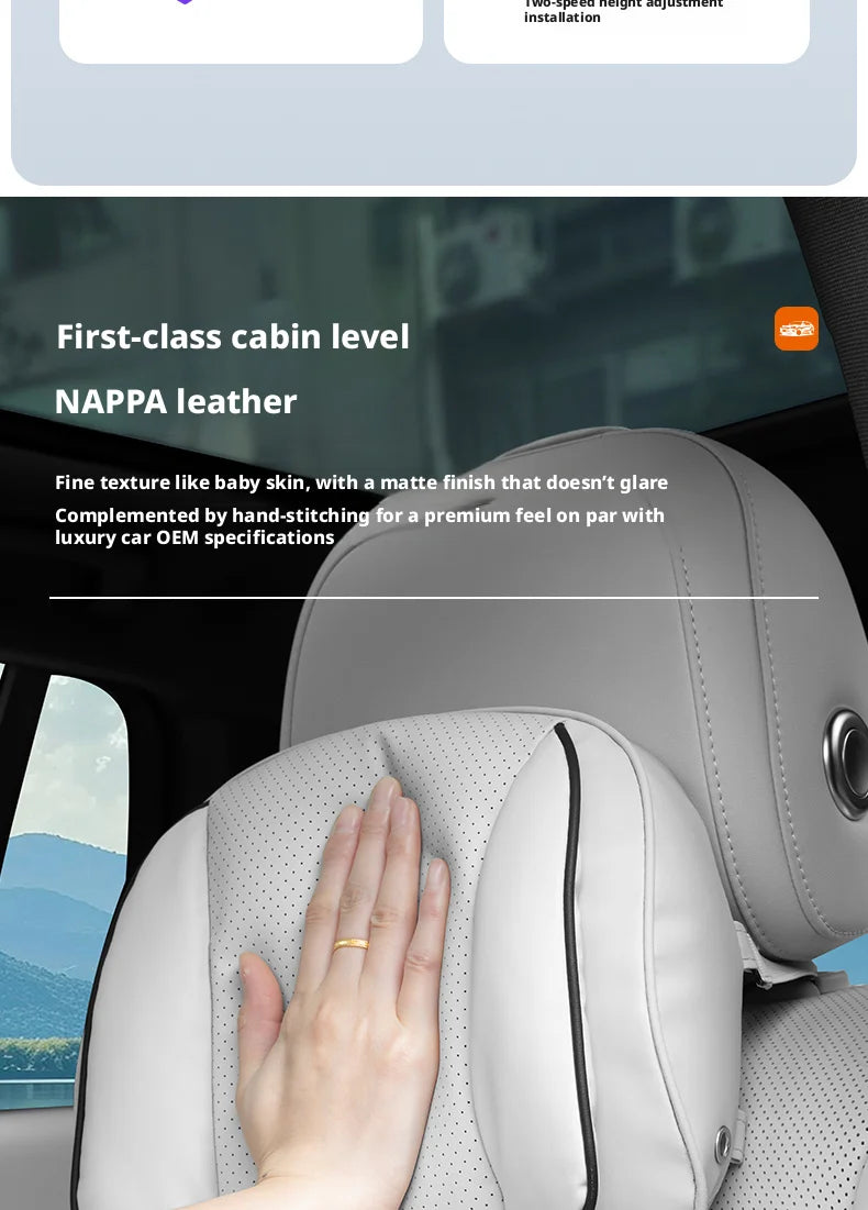 Car Headrest Neck Pillow – Memory Foam Seat Support Cushion Universal Interior Accessory - Delicate Leather  