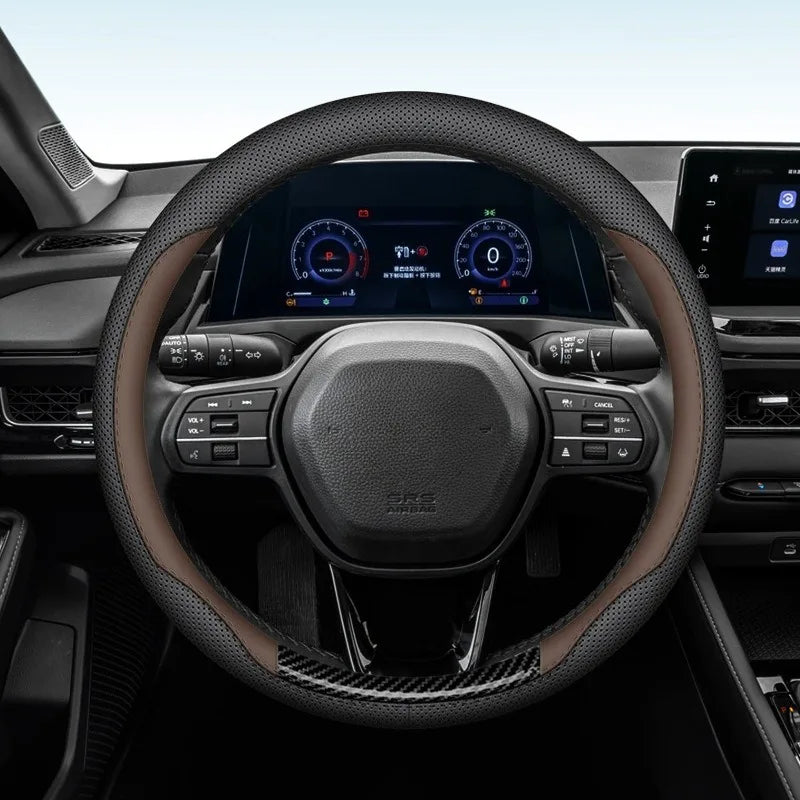 Universal Leather Steering Wheel Cover 38cm O/D Type – Non-Slip Breathable Car Interior Accessory - Delicate Leather  