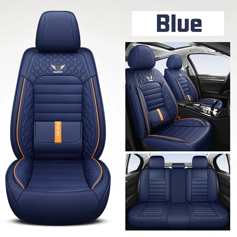 5-Seat Full Set Breathable Nappa Leather Car Seat Covers – Luxury Ergonomic Fit with Fixed Lumbar Support - Delicate Leather  