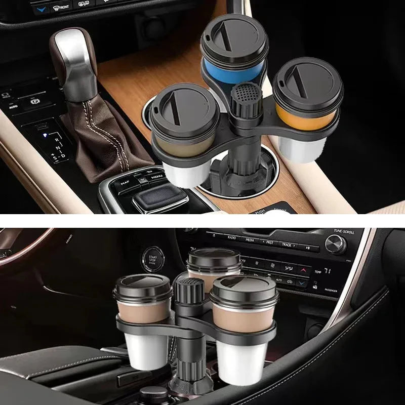 360° Rotating Car Cup Holder Expander – Adjustable Insert Adapter for Bottles & Drinks - Delicate Leather  