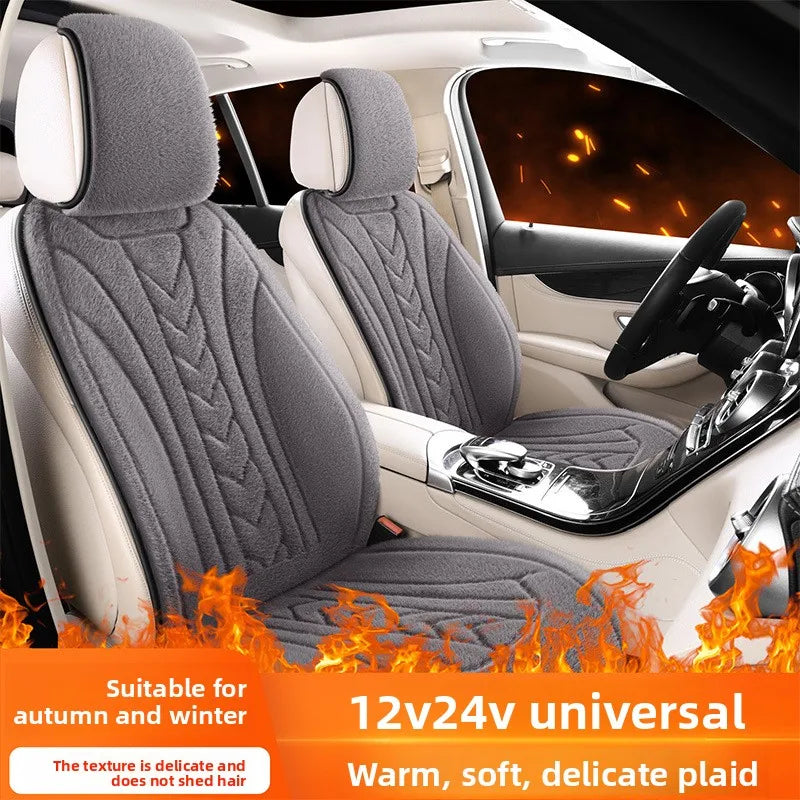 Universal Heated Car Seat Cushion – Plush Electric Heating Seat Cover 12V/24V for Winter Comfort - Delicate Leather  