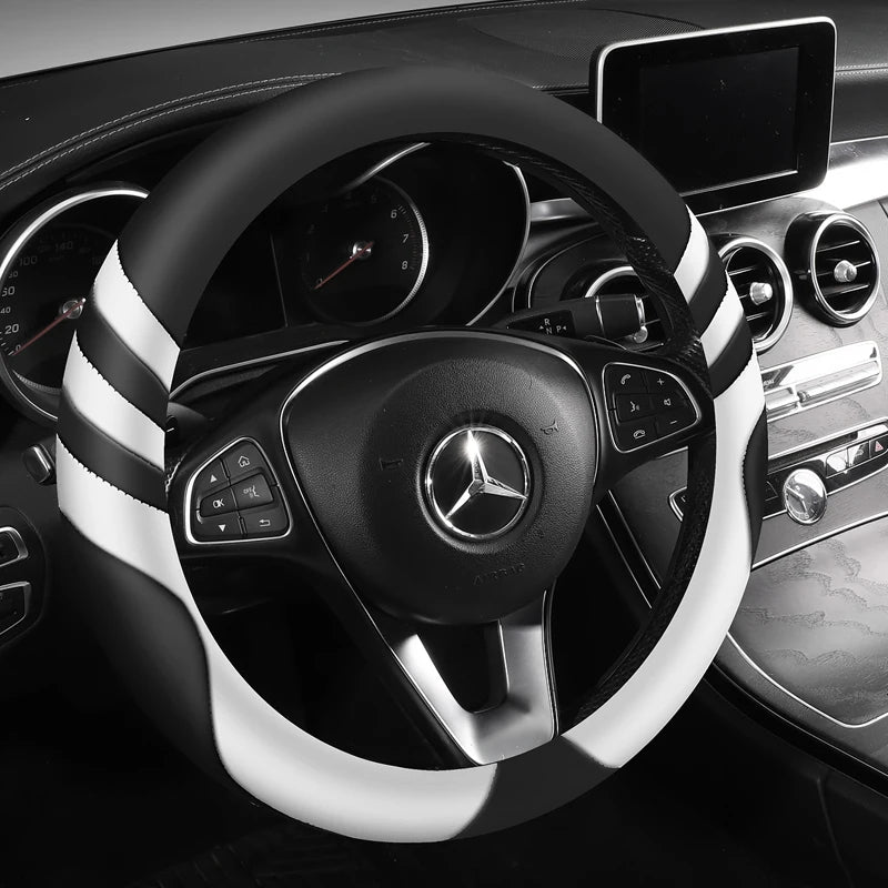 Universal Leather Car Steering Wheel Cover – Durable, Anti-Slip Grip for 14.5"–15" Wheels, Comfortable All-Season Protector - Delicate Leather  