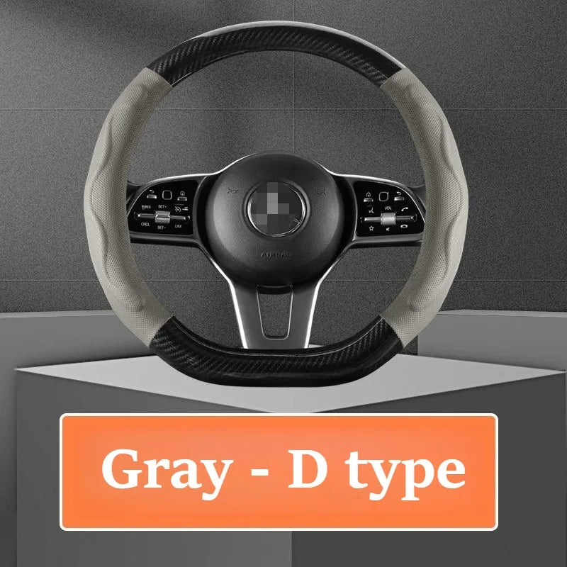 Leather Car Steering Wheel Cover, Fine Skin Texture, Comfortable Grip, Wear-Resistant, All-Season, Universal Fit