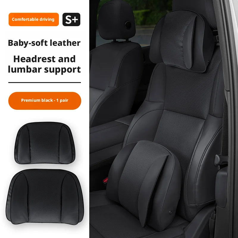 Car Headrest Neck Pillow – Memory Foam Seat Support Cushion Universal Interior Accessory - Delicate Leather  