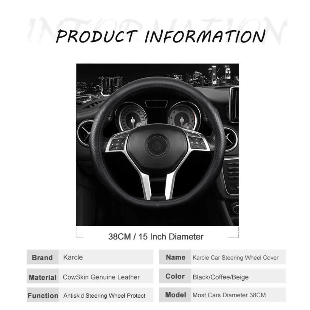 Breathable Leather Car Steering Wheel Cover – Universal 38CM, D/O Shape, Anti-Slip - Delicate Leather  