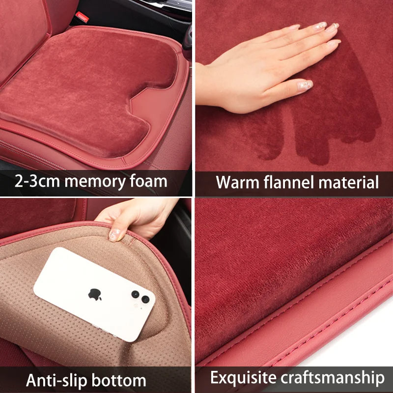 Car Seat Cover Cushion - Warm Flannel Soft Memory Foam Seat Protector Booster Pad - Winter Seat Accessories - Delicate Leather  