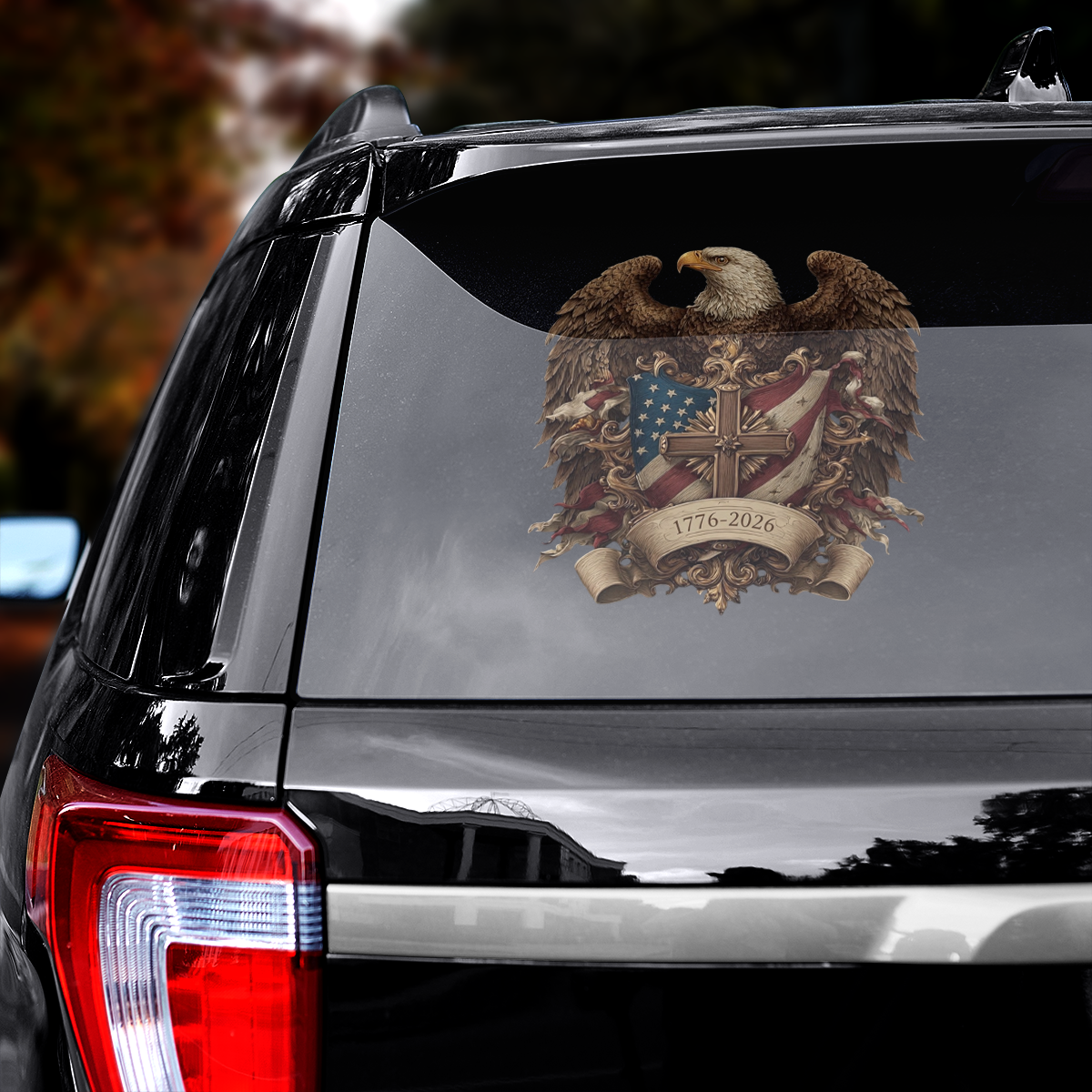 Patriotic Eagle Wings & Cross Decal 1776–2026 – Independence Anniversary Sticker 03 - Delicate Leather  