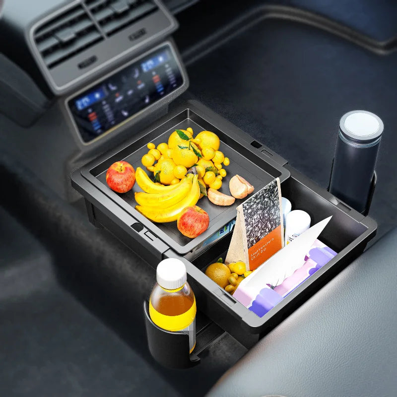 Car Seat Armrest Storage Box Organizer with Cup Holder & Tissue Slot – Universal Interior Organizer - Delicate Leather  