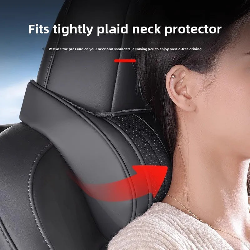 Car Neck Pillow & Lumbar Support – Universal Memory Foam Cushion with Nappa Leather Cover, Ergonomic Vehicle Back Support - Delicate Leather  